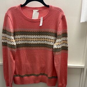 Talbots Coral and Olive Patterned Sweater - NWT